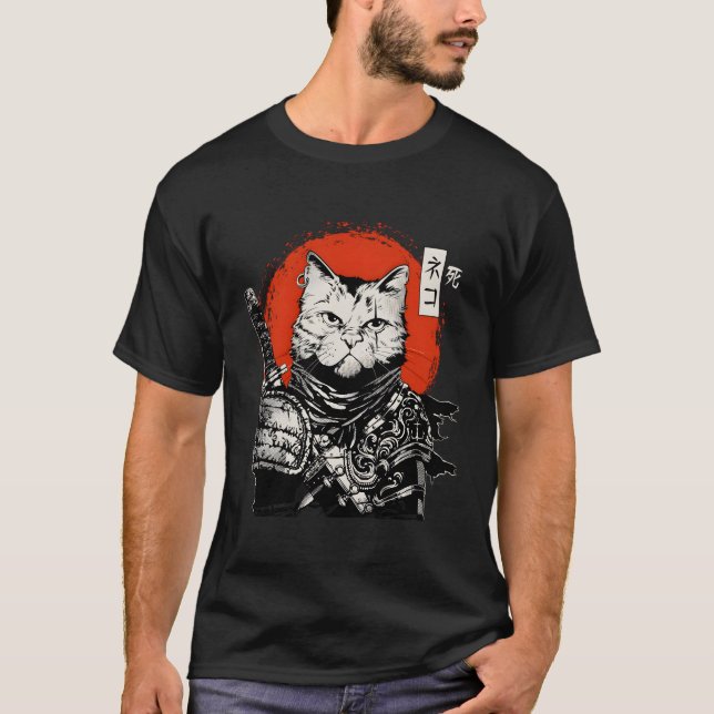 Samurai japansk Cat Bushido Warrior Katana Sword T Shirt (Framsida)