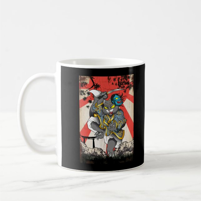 Samurai Japansk Cat Swordsman Ninja Kitten Kaffemugg (Vänster)