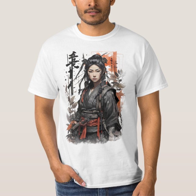 Samurai Japansk flicka ninja Woman kinesisk krigar T Shirt (Framsida)