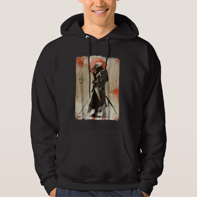Samurai Japanska Retro Art Prin Bushido Hoodie (Framsida)