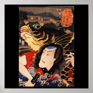 Samurai japanskt måla C. 1800's Poster