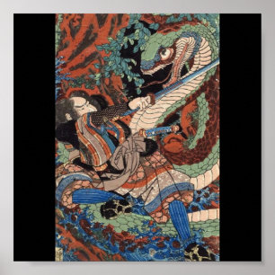Samurai japanskt måla C. 1800's Poster
