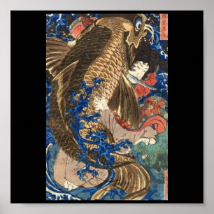 Samurai japanskt måla C. 1800's Poster