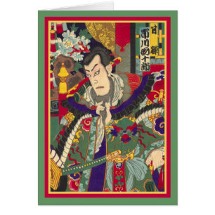 Samurai - japanskt träklosstryck hälsningskort