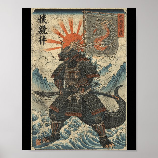 Samurai Kaiju Ukiyo-E Krigare Grafisk Kaiju Anime Poster (Framsidan)
