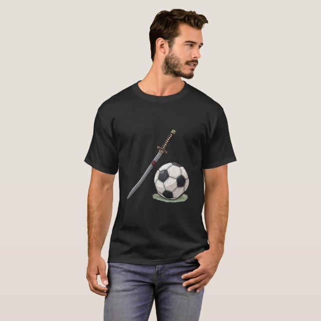 Samurai Katana and Soccer Ball - Japan T Shirt (Hel framsida)