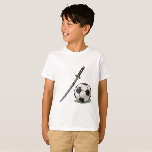 Samurai Katana and Soccer Ball - Japan T Shirt (Hel framsida)