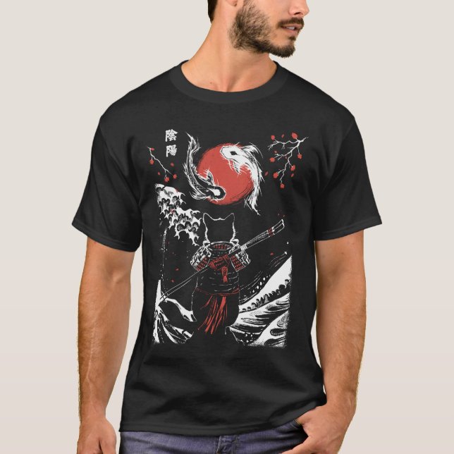 SAmurai Katt och Koi Fisk T Shirt (Framsida)