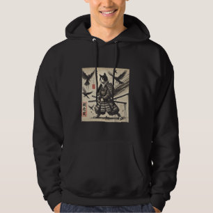 Samurai Kattdjur Bläck Art Japansk estetisk design Hoodie