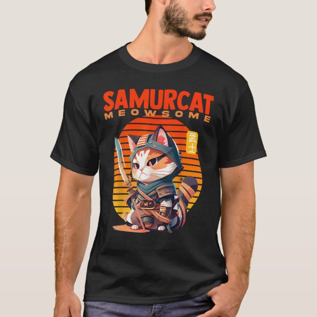 Samurai Kattunge Realm där cute möter elände T Shirt (Framsida)