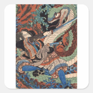 SAMURAI KILLERAR EN ENORM SNAKE STICKER FYRKANTIGT KLISTERMÄRKE