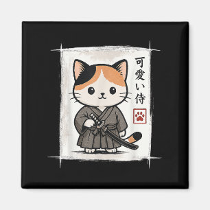 Samurai Kitten Japanska Anime Kawaii Funny Cat Man Magnet
