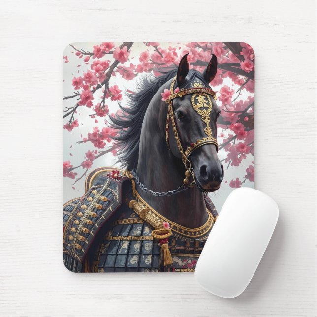 Samurai Krig Horse med Cherry Blommars Musmatta (Med mus)
