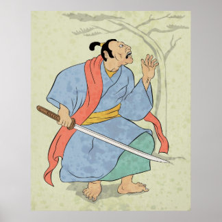 Samurai-krigare med svärd-träblocktryck poster