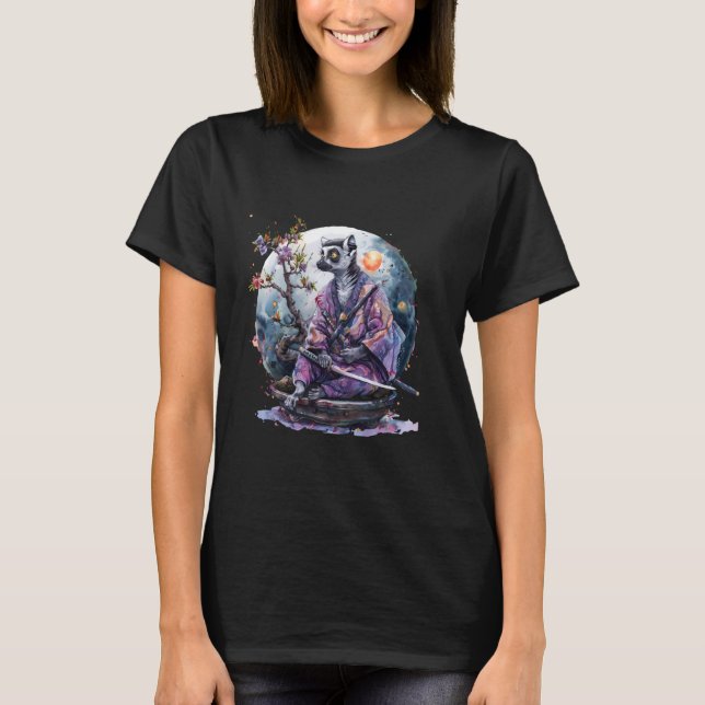 Samurai Lemur Artwork Japanska Art Måne japanska T Shirt (Framsida)