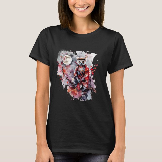 Samurai Lemur Måne japansk Art Japansk Warrior A T Shirt (Framsida)