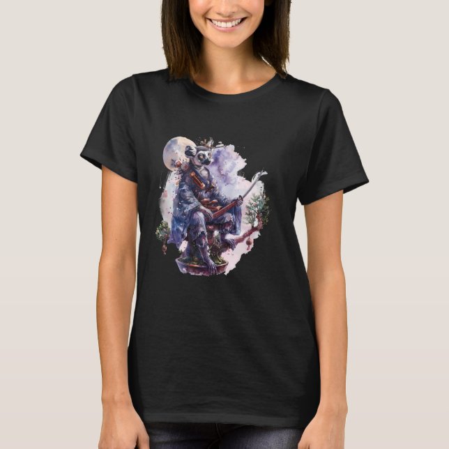 Samurai Lemur Måne japansk Warrior Artwork Japane T Shirt (Framsida)