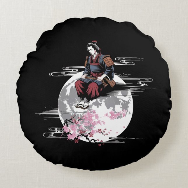Samurai Måne Rund Kudde (Framsidan)
