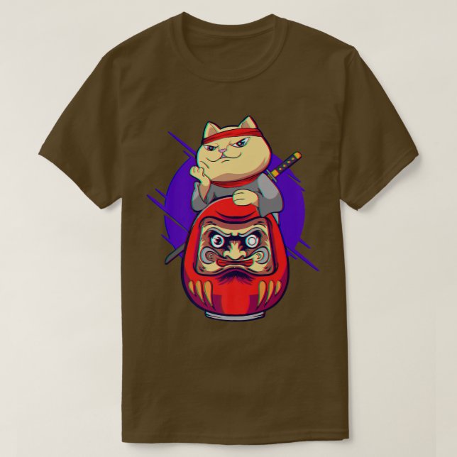 Samurai Maneki Neko Ninja Bushido Kawaii Daruma Ae T Shirt (Design framsida)