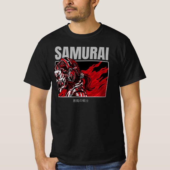Samurai Mask Rebel Japansk Urban Streetwear T Shirt (Framsida)