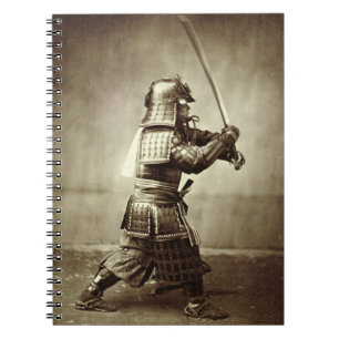 Samurai med det lyftta svärd, c.1860 anteckningsbok med spiral
