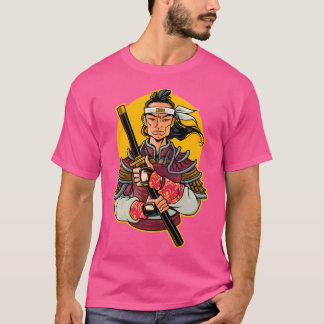 Samurai med Gult Rund bakgrund T Shirt