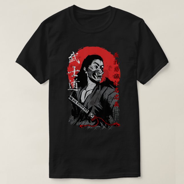 Samurai med Oni Mask Bushido-kod T Shirt (Design framsida)