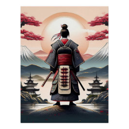 Samurai med Pagodas och Sunrise Perfect Poster