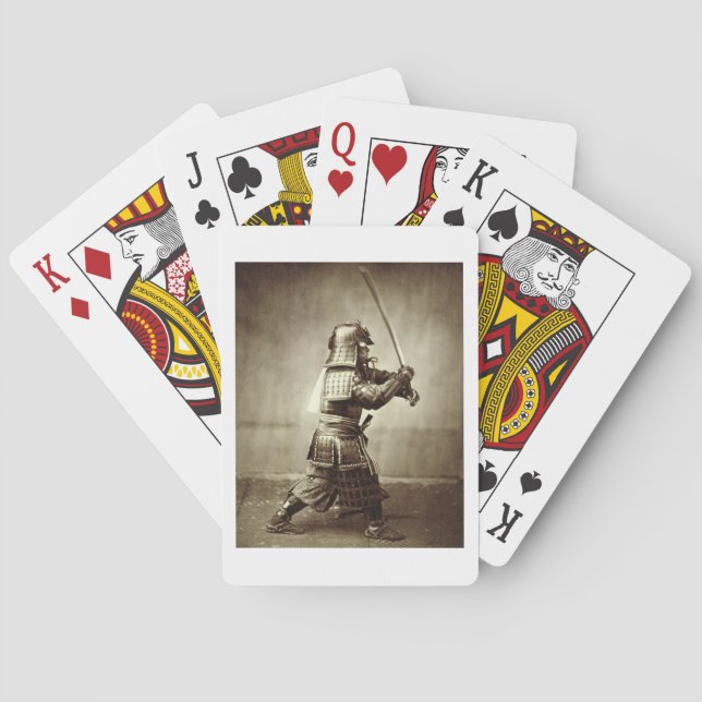 Samurai med upphöjt svärd, c.1860 (albumenavtryck) spelkort (Baksidan)