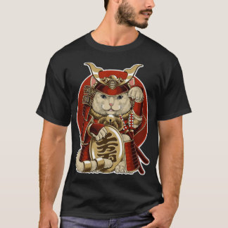 samurai neko from japanese lucky cat t shirt