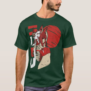Samurai Neko Girl Katana Sword Blood Måne Manga Ka T Shirt