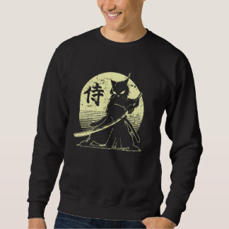 Samurai Ninja Cat Japanese Art Kawaii Anime Retro  Lång Ärmad Tröja