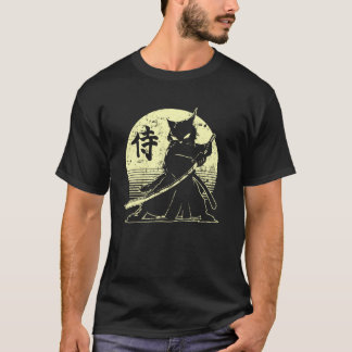 Samurai Ninja Cat Japanese Art Kawaii Anime Retro  T Shirt