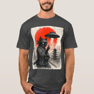 Samurai Ninja Cat Warrior UFO Japanese Anime Gifts T Shirt