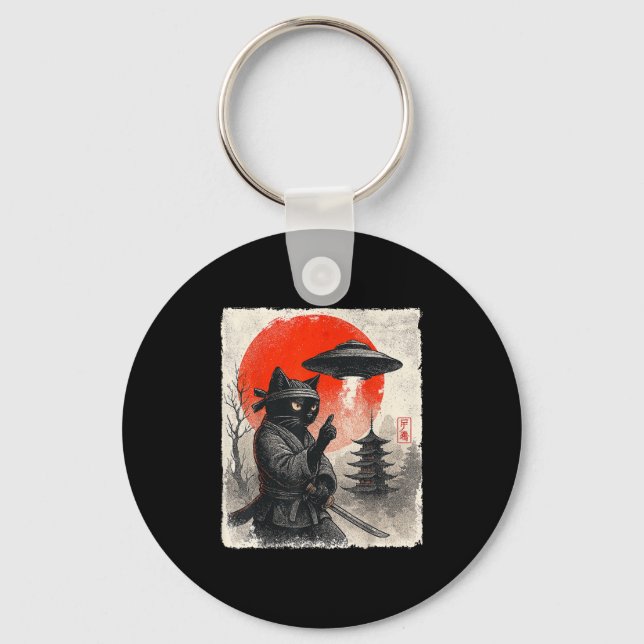 Samurai Ninja Cat Warrior Ufo jape Gifts Nyckelring (Framsida)