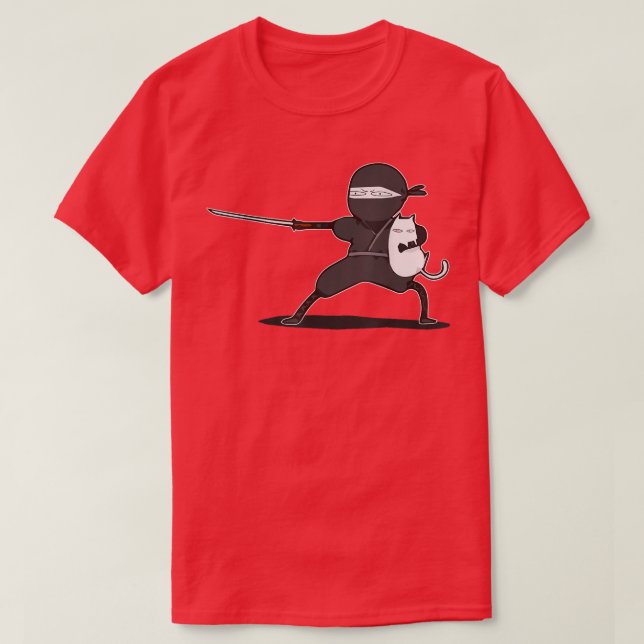 Samurai Ninja med Cat Funny T Shirt (Design framsida)