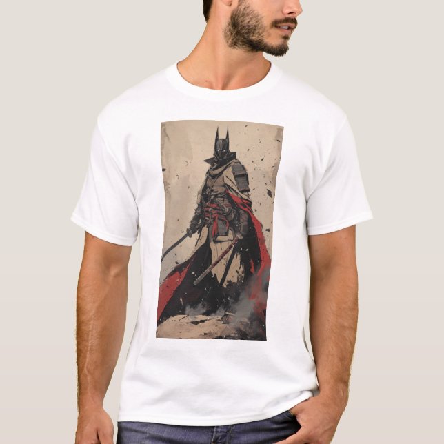 Samurai Ninja Mörk Knight Pozed with Katana T-Shi T Shirt (Framsida)