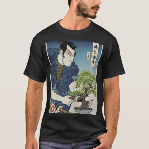 Samurai och Bonsai Träd Ukiyoe Japanska Warrior Lo T Shirt