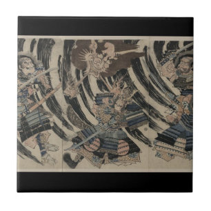 Samurai och demon circa 1818 kakelplatta