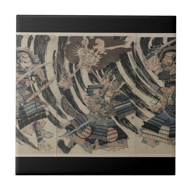 Samurai och demon circa 1818 kakelplatta (Framsidan)