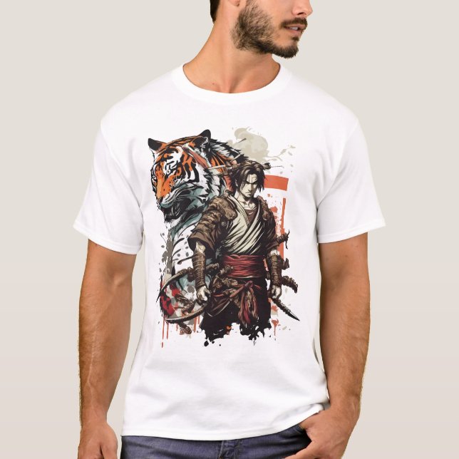 Samurai och tiger - perfekten mellan t shirt (Framsida)
