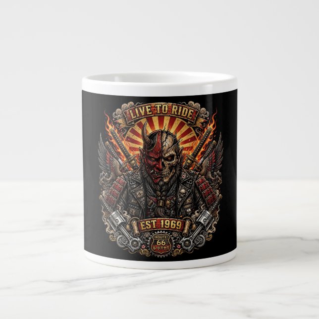 Samurai Oni Biker- Lev För Att Köra Est 1969 Route Jumbo Mugg (Framsidan)