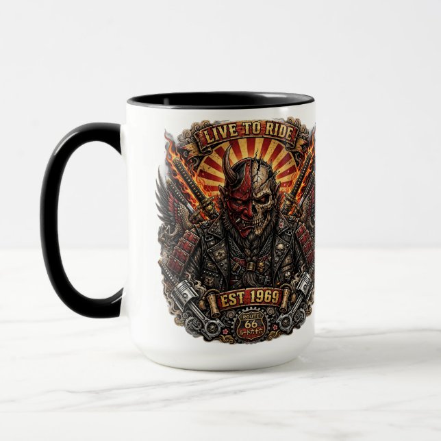 Samurai Oni Biker- Lev För Att Köra Est 1969 Rutt  Mugg (Vänster)