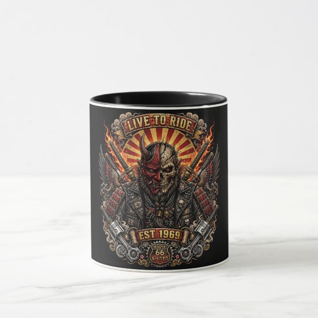 Samurai Oni Biker, Lev För Att Rida Est 1969 Route Mugg (Center)