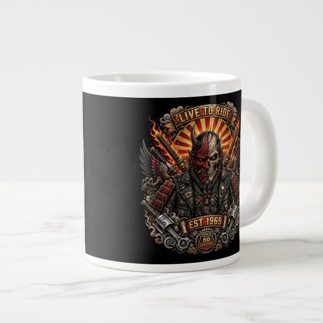 Samurai Oni Biker, Live To Ride Est 1969 Route 66 Jumbo Mugg (Framsida höger)