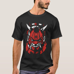 Samurai Oni Mask Anime Red White Kanji Aka till Sh T Shirt