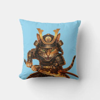Samurai Orange Cat - Japanese Art Throw Pillow Kudde
