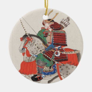Samurai på hästrygg som ha på sig armoren & den julgransprydnad keramik