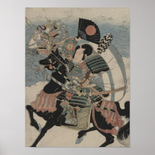 Samurai på Horseback circa tidigt 1800-talet Poster