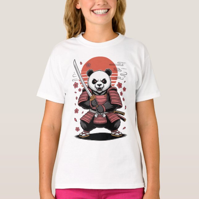 Samurai Panda  Bear Kids Basic T-Shirt (Framsida)